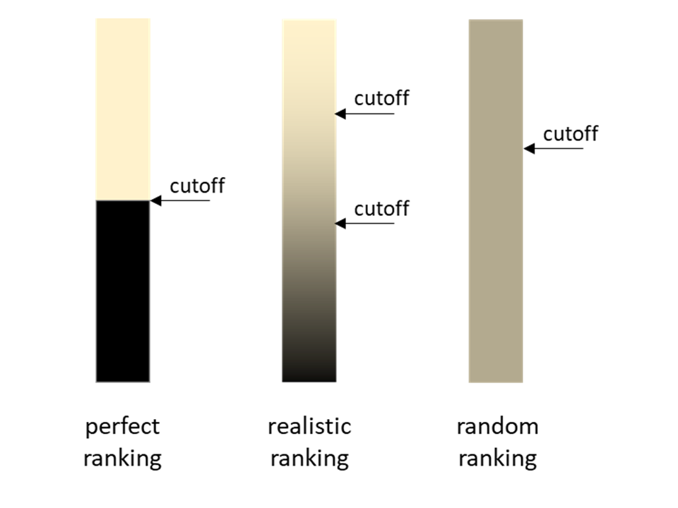 Perfect, realistic and random ranking of projects